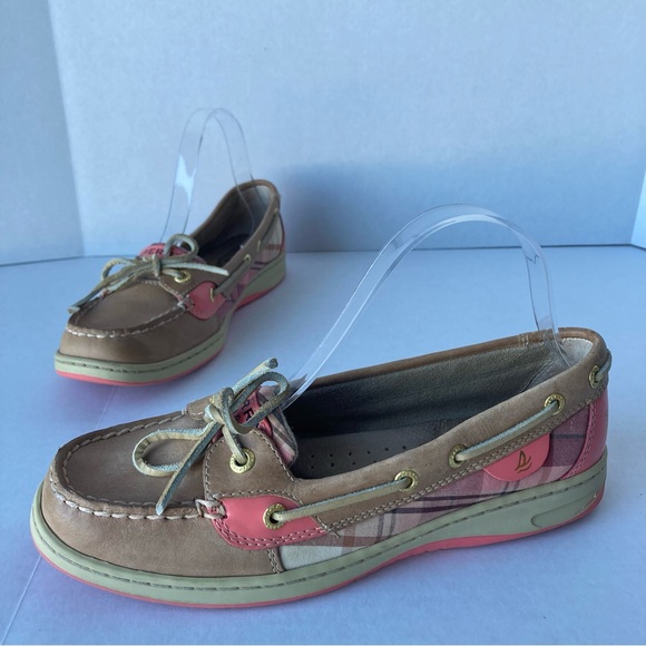 Sperry Shoes - Sperry Leather Women Plaid Boat Shoes‎ Loafers Pink and Tan Size 8